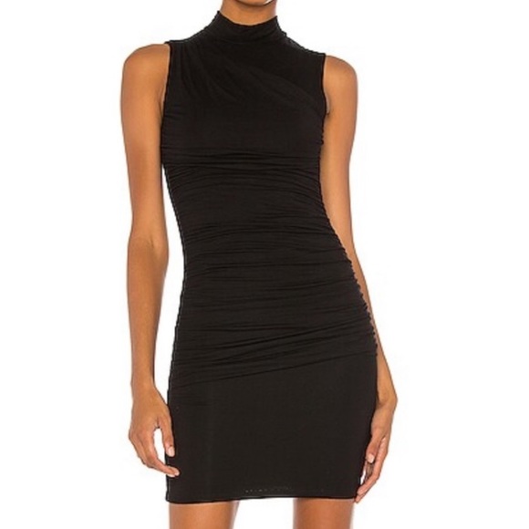 NWOT The Line by K Ayme Dress , Fully lined Ruched Mock Neck in Black Medium - Picture 2 of 4
